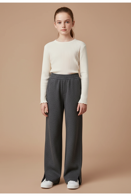 Pantalon Gris Ample Décontracté Fille Molletonné