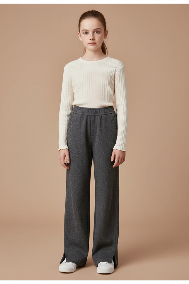 Pantalon Gris Ample Décontracté Fille Molletonné
