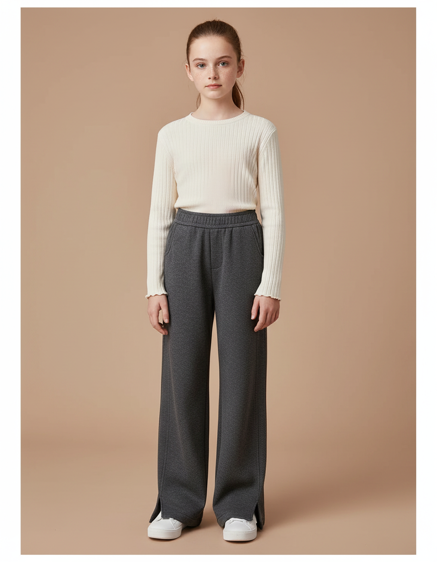 Pantalon Gris Ample Décontracté Fille Molletonné