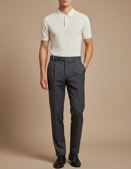 Pantalon Gris Laine Plissé Slim Habillé Élégant