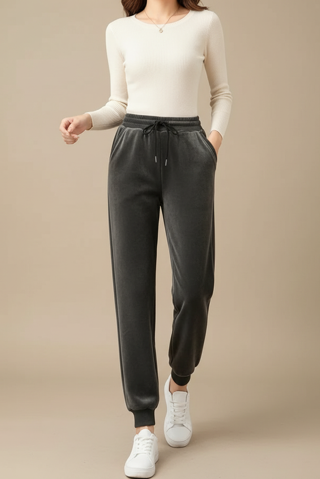 Pantalon Gris Velours Harem Chaud Décontracté