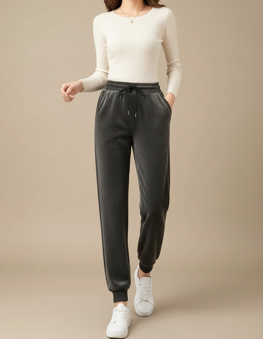 Pantalon Gris Velours Harem Chaud Décontracté