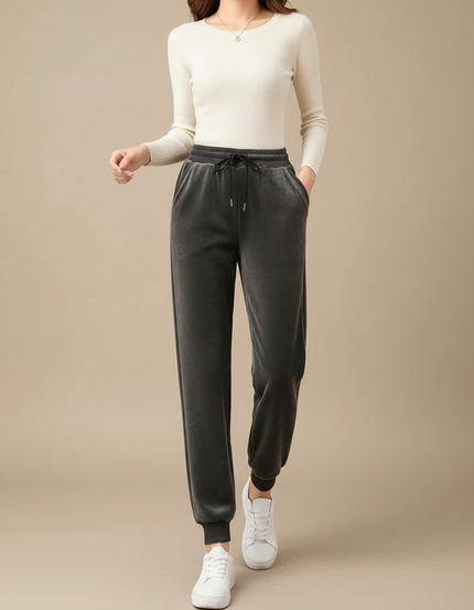 Pantalon Gris Velours Harem Chaud Décontracté