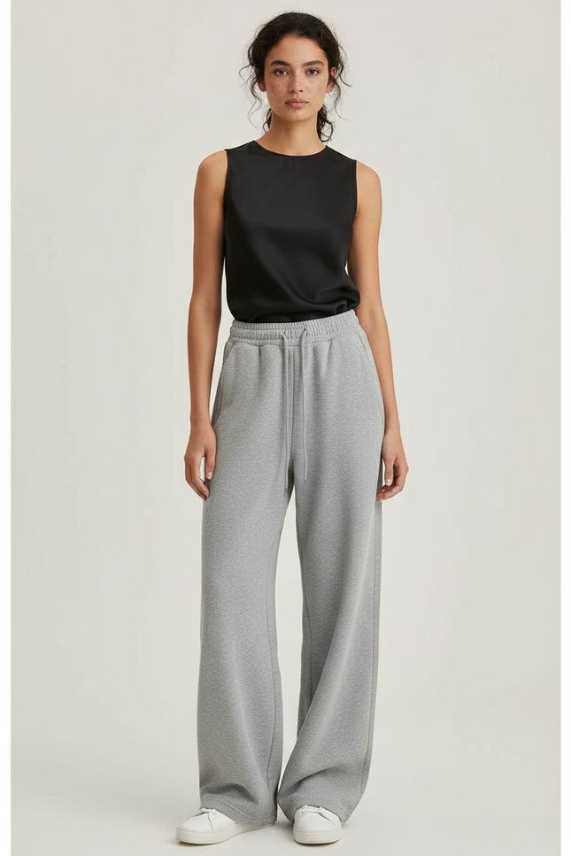 Pantalon Gris Décontracté Fluide Large Coton - Molleton