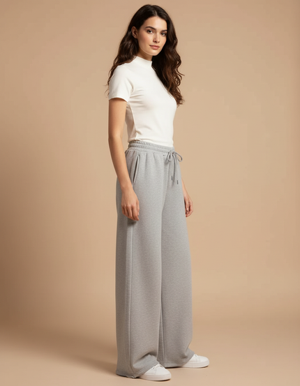 Pantalon Gris Droit Ample Décontracté Molletonné Femme