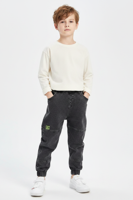 Pantalon Gris Cargo Jogger Garçon Stretch Denim - Jean