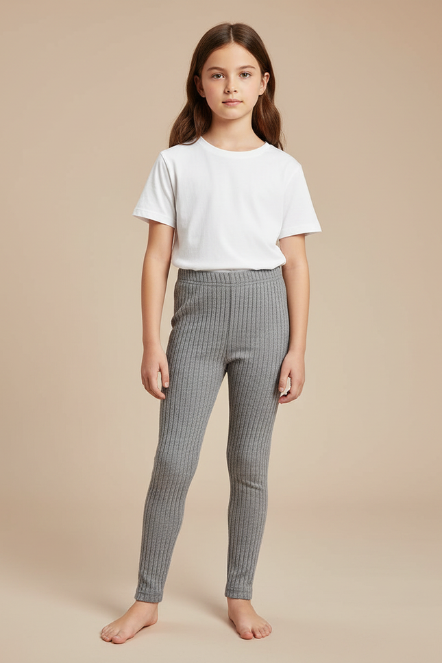 Pantalon Gris Côtelé Fille Extensible Confortable - Cordé