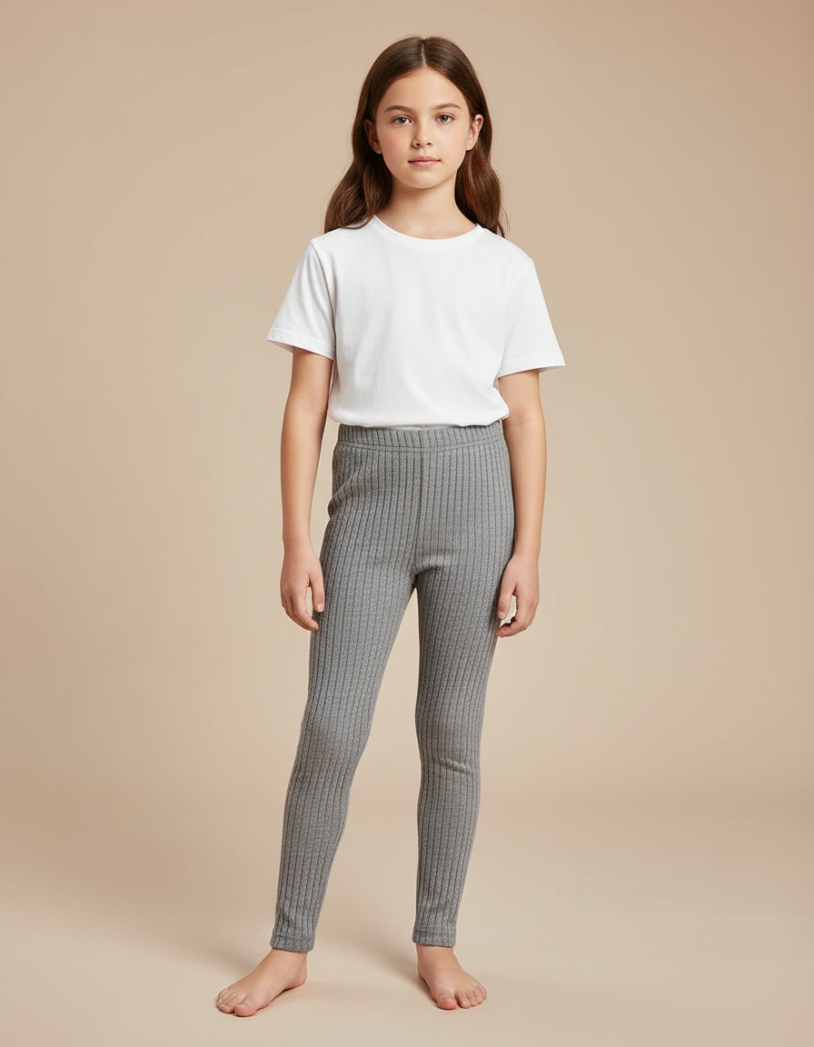 Pantalon Gris Côtelé Fille Extensible Confortable - Cordé