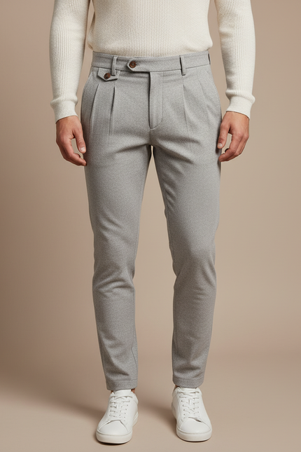 Pantalon Gris Plissé Slim Habillé Texturé Homme - Polyester