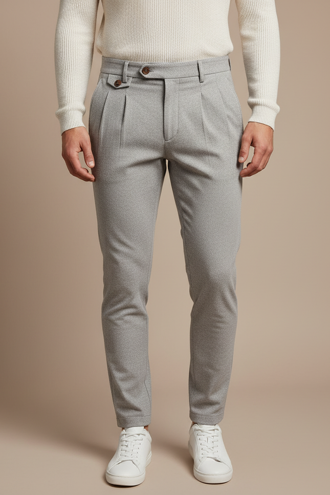 Pantalon Gris Plissé Slim Habillé Texturé Homme - Polyester