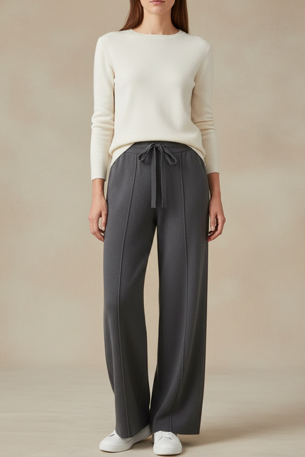 Pantalon Gris Tricoté Cachemire Ample Confortable Femme - Maille
