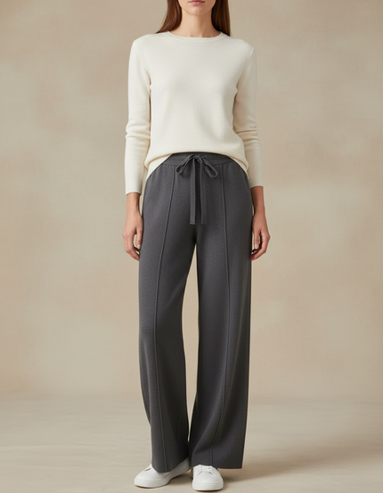 Pantalon Gris Tricoté Cachemire Ample Confortable Femme - Maille