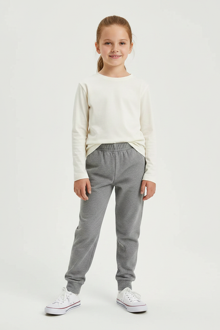 Pantalon Gris Molletonné Enfant Uni Décontracté