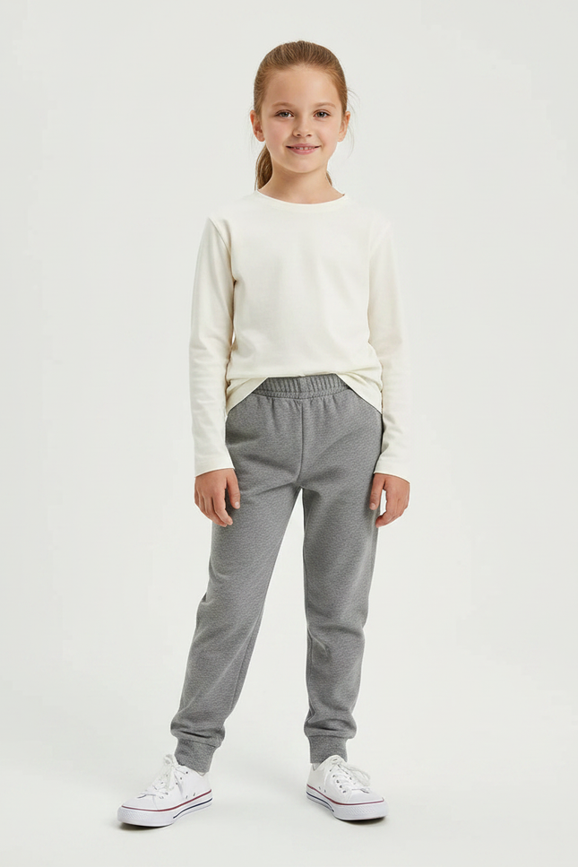 Pantalon Gris Molletonné Enfant Uni Décontracté