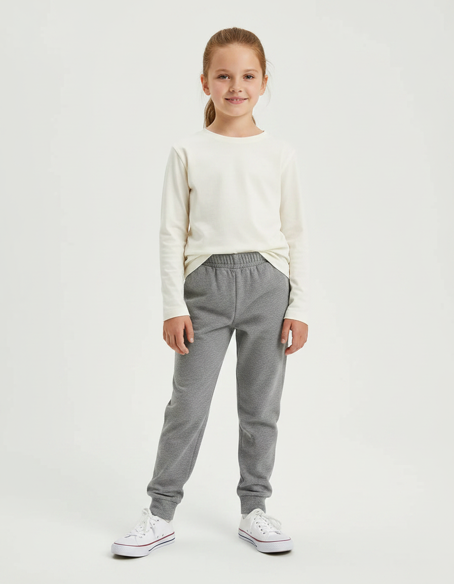 Pantalon Gris Molletonné Enfant Uni Décontracté