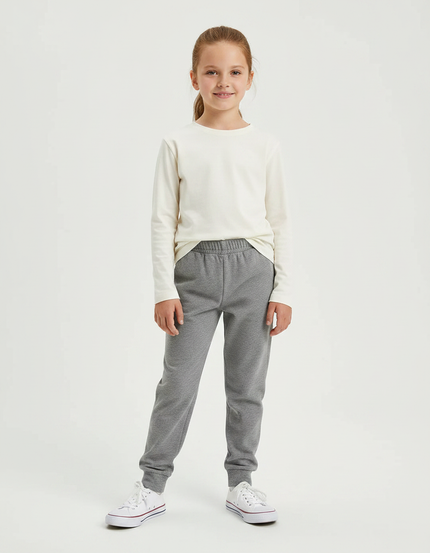 Pantalon Gris Molletonné Enfant Uni Décontracté