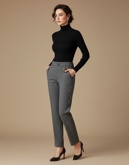Pantalon Gris Carreaux Femme - Tweed