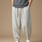 Pantalon Gris Ample Décontracté Ethnique Motif Géométrique - Lin
