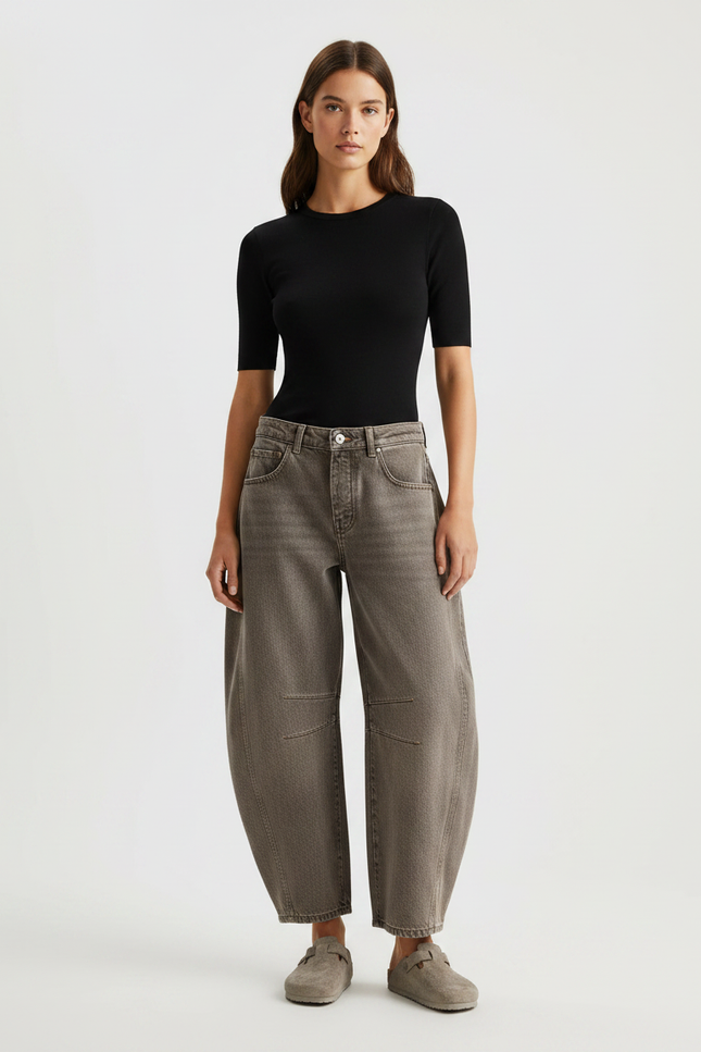 Pantalon Gris Baggy Denim Décontracté Femme - Jean