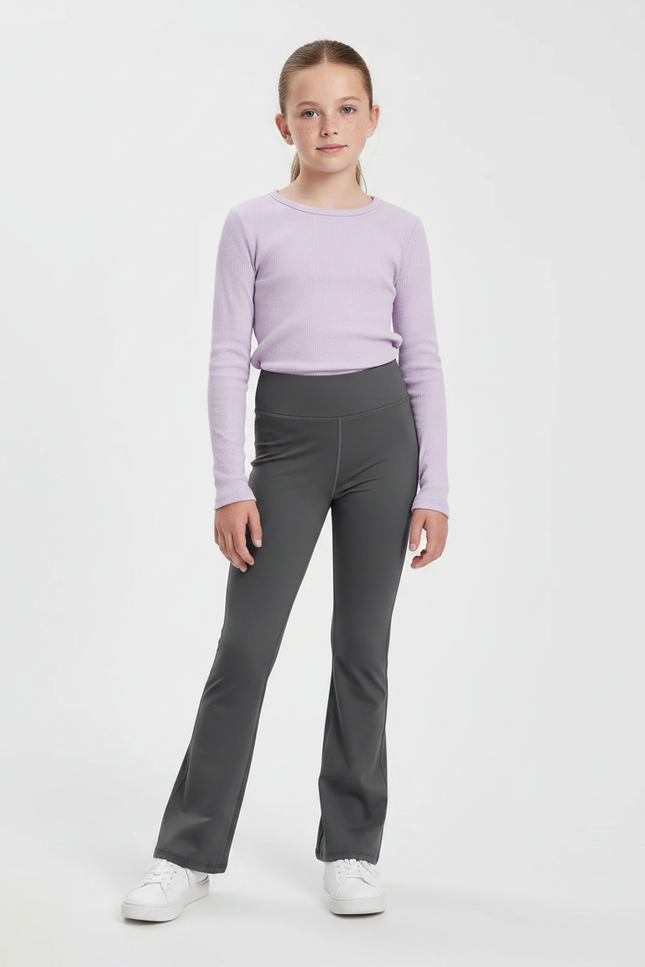 Pantalon Gris Évasé Taille Haute Confortable Fille - Polyester