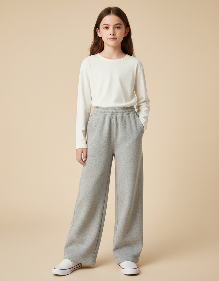 Pantalon Gris Molletonné Ample Sport Fille