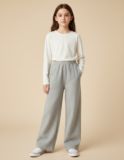 Pantalon Gris Molletonné Ample Sport Fille