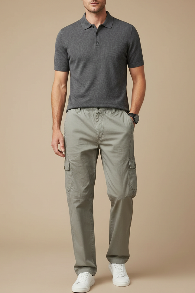 Pantalon Gris Cargo Coton Décontracté Homme - Kaki