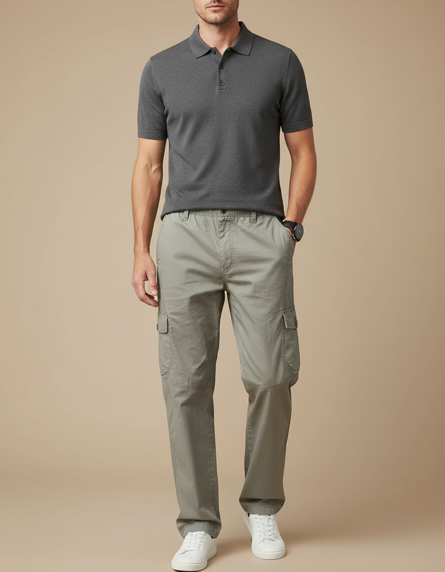 Pantalon Gris Cargo Coton Décontracté Homme - Kaki