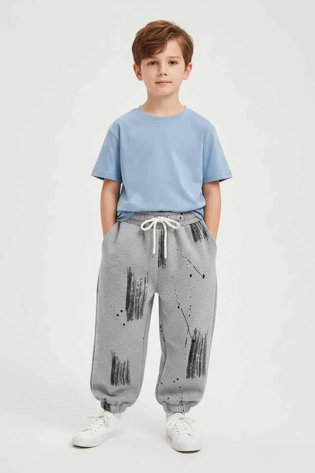 Pantalon Gris Molletonné Imprimé Graffiti Enfant