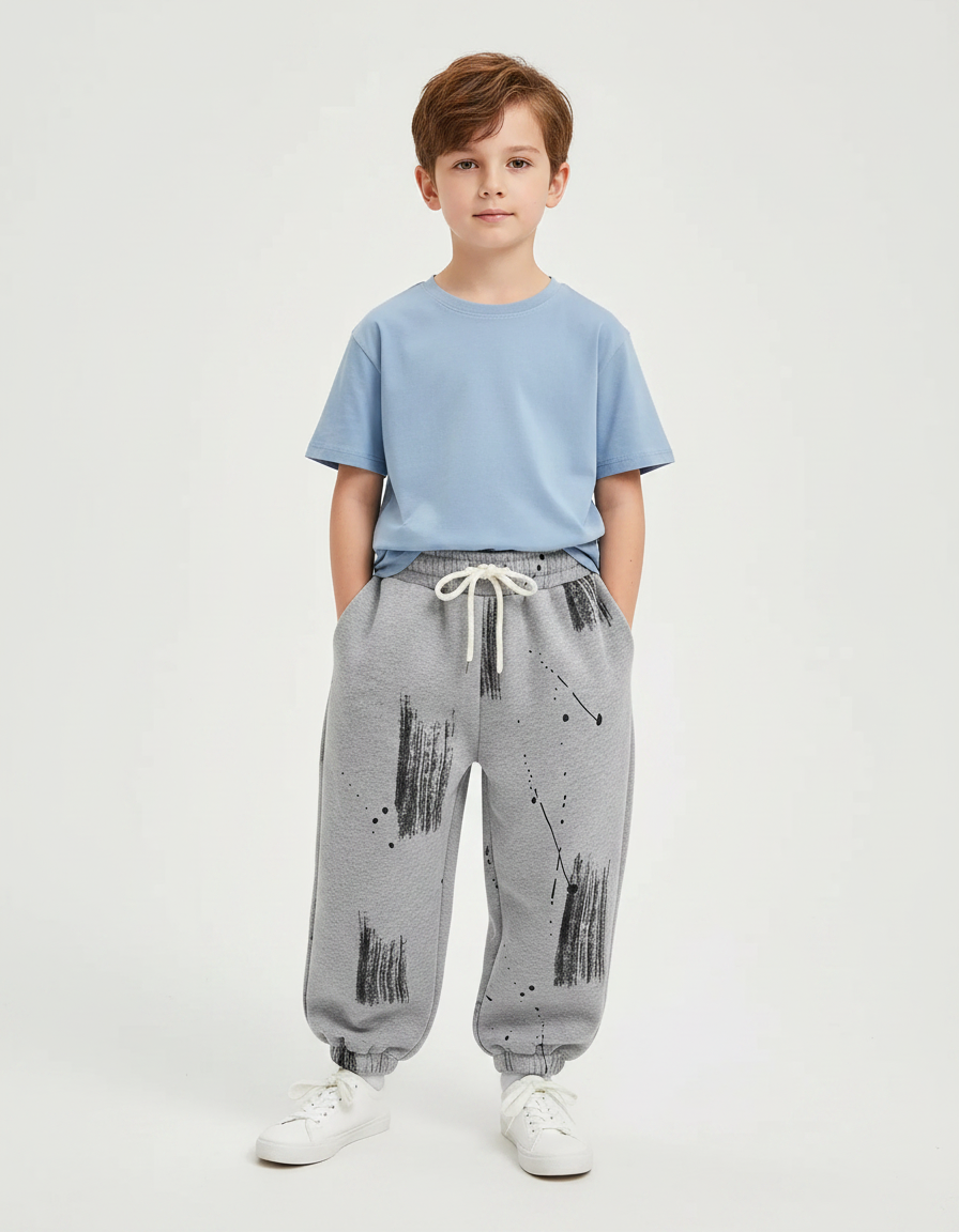 Pantalon Gris Molletonné Imprimé Graffiti Enfant
