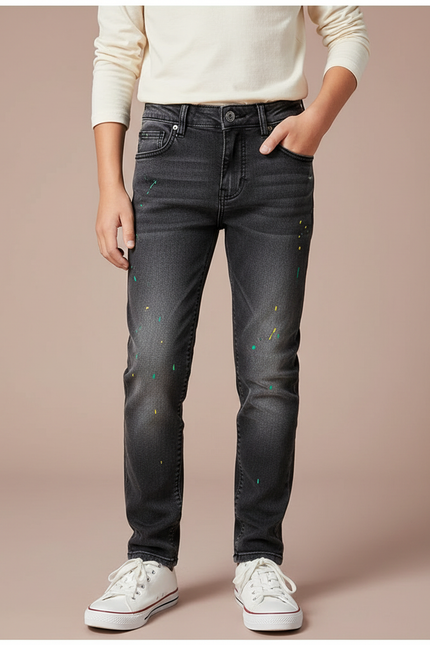Pantalon Gris Garçon Décontracté Jeans Peinture Colorée