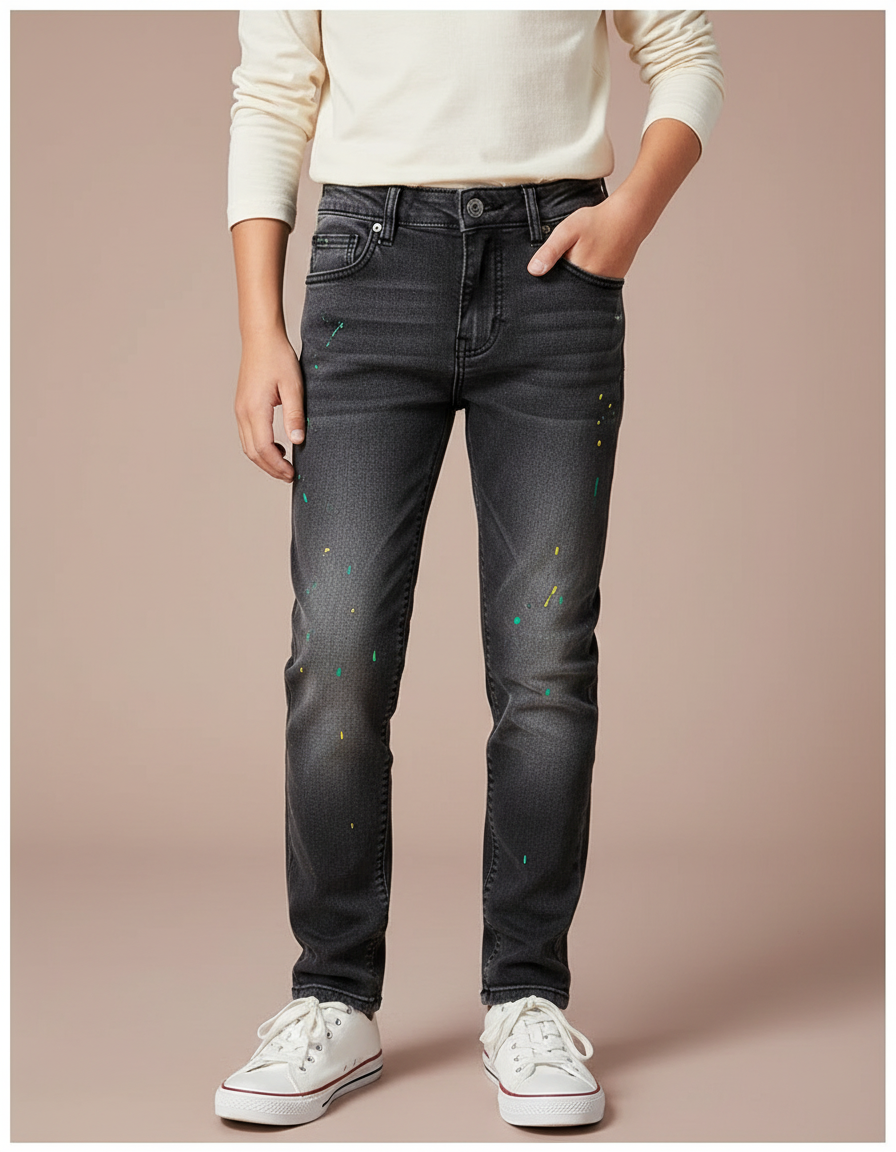 Pantalon Gris Garçon Décontracté Jeans Peinture Colorée