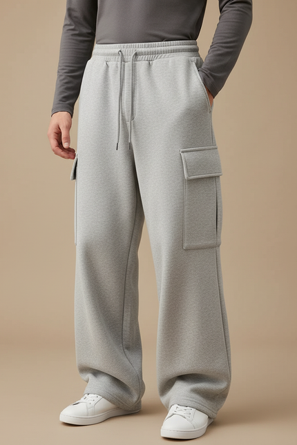 Pantalon Gris Ample Cargo Molletonné Décontracté Homme