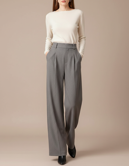 Pantalon Large Femme Gris - Laine