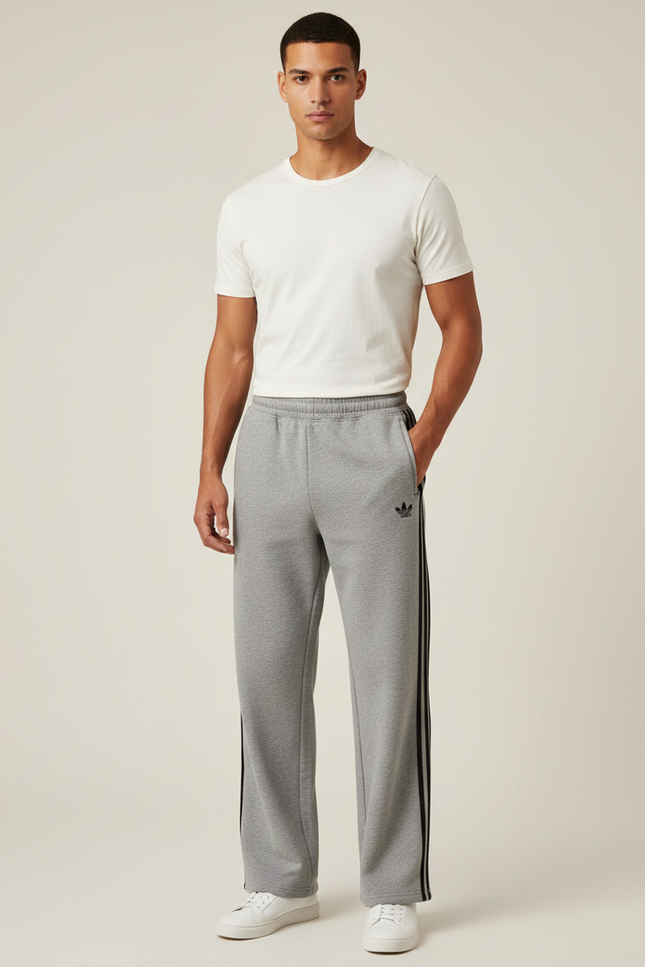 Pantalon Gris Sport Ample Rayures Noires Homme - Molleton