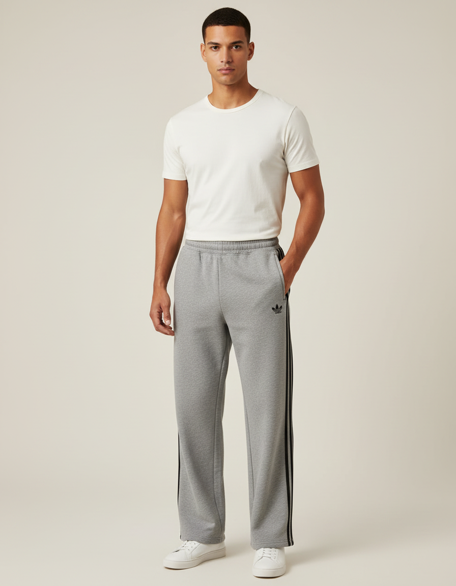 Pantalon Gris Sport Ample Rayures Noires Homme - Molleton