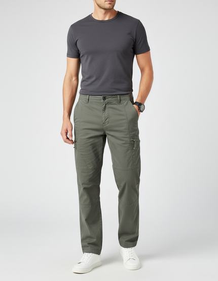 Pantalon Gris Cargo Coton Coupe Droite Homme - Kaki Toile