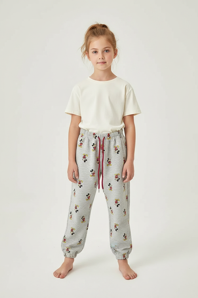 Pantalon Gris Molletonné Imprimé Mickey Enfant Décontracté Sport
