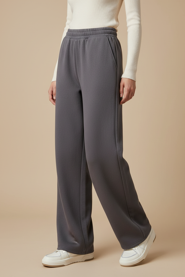 Pantalon Gris Ample Molletonné Confortable Femme