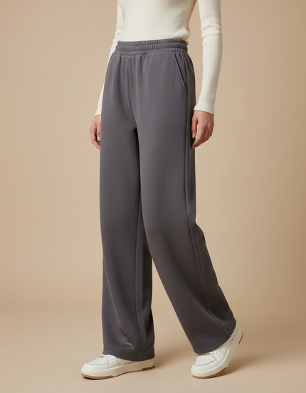 Pantalon Gris Ample Molletonné Confortable Femme