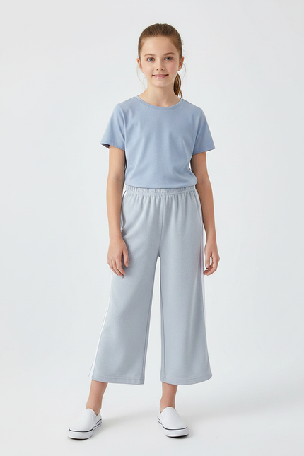 Pantalon Gris Ample Décontracté Confortable Fille - Maille