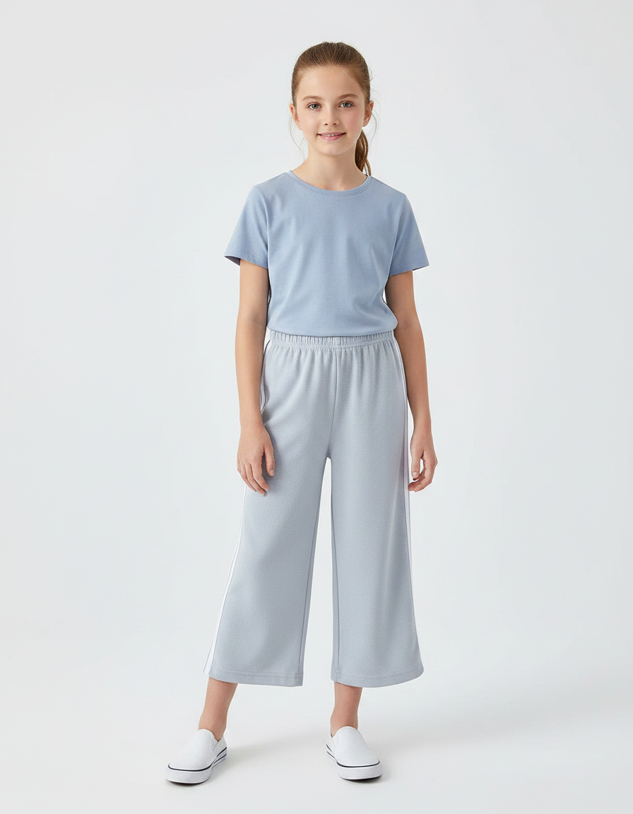 Pantalon Gris Ample Décontracté Confortable Fille - Maille