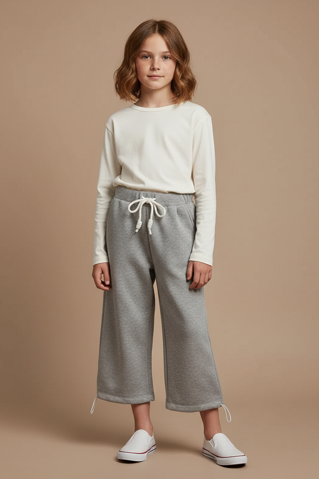 Pantalon Gris Large Décontracté Enfant Sport Coton - Molleton