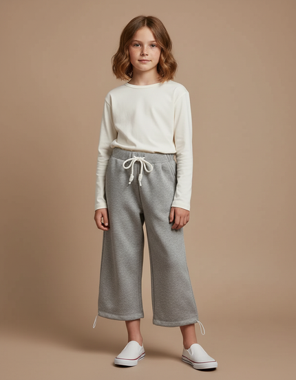 Pantalon Gris Large Décontracté Enfant Sport Coton - Molleton
