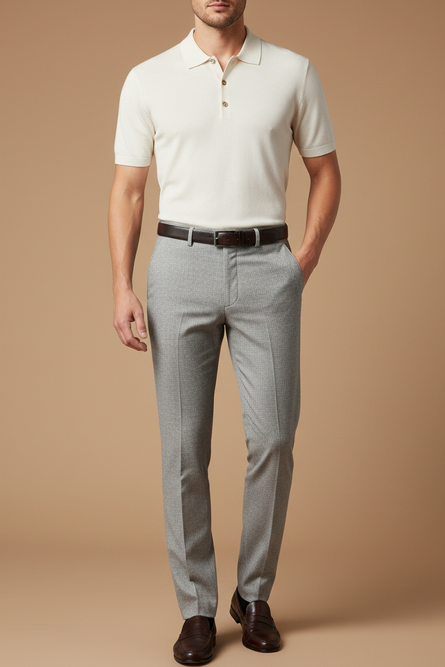 Pantalon Gris Business Élégant Droit Homme Motif Discret - Laine