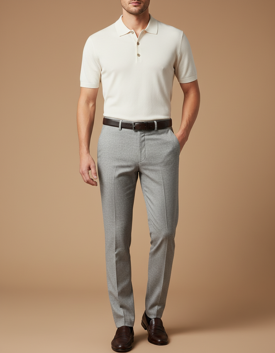 Pantalon Gris Business Élégant Droit Homme Motif Discret - Laine