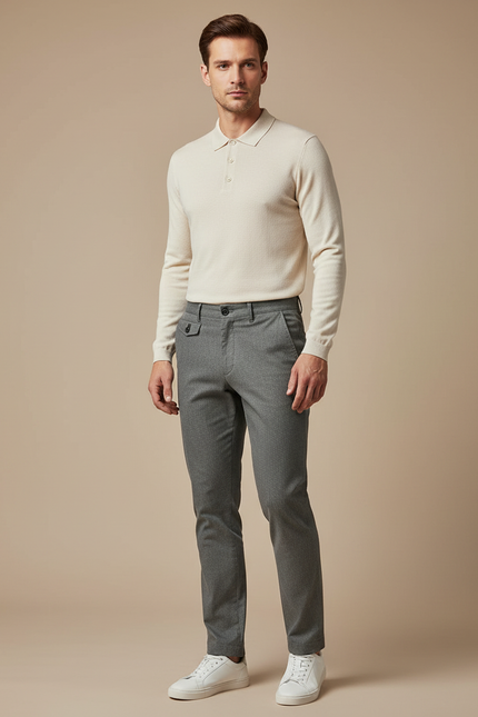 Pantalon Gris Slim Habillé Tissé Homme Élégant - Laine