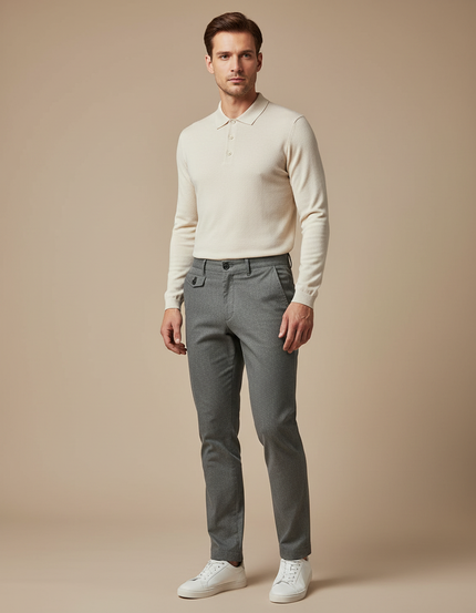 Pantalon Gris Slim Habillé Tissé Homme Élégant - Laine