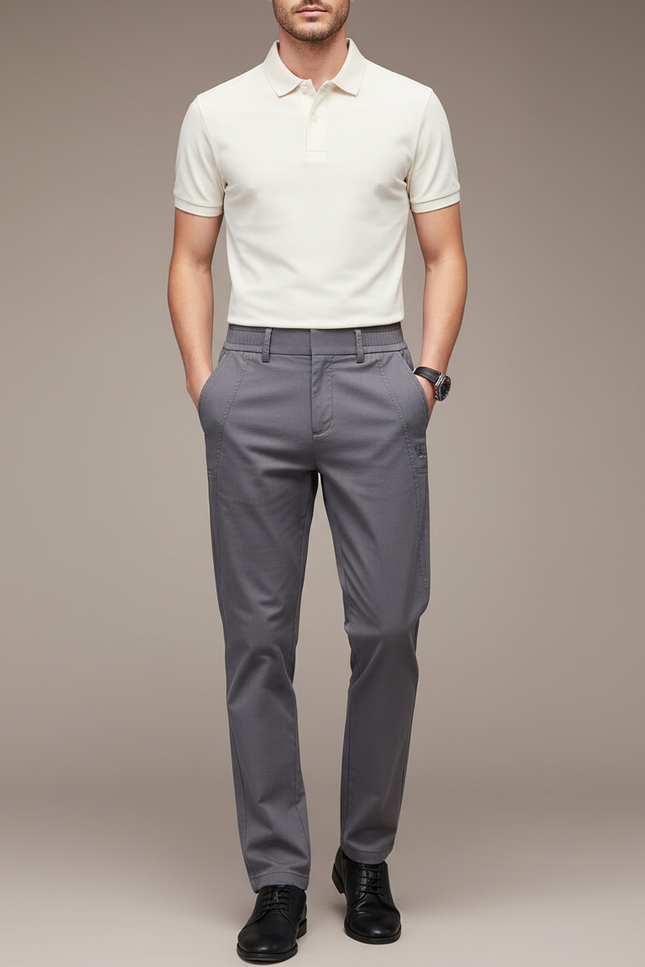 Pantalon Gris Slim Lyocell Élastique Décontracté Homme - Gabardine