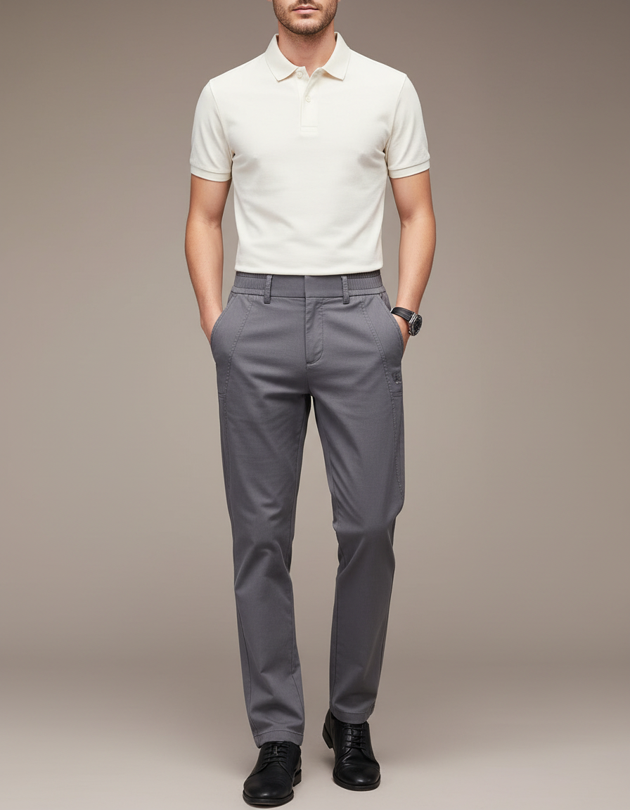 Pantalon Gris Slim Lyocell Élastique Décontracté Homme - Gabardine